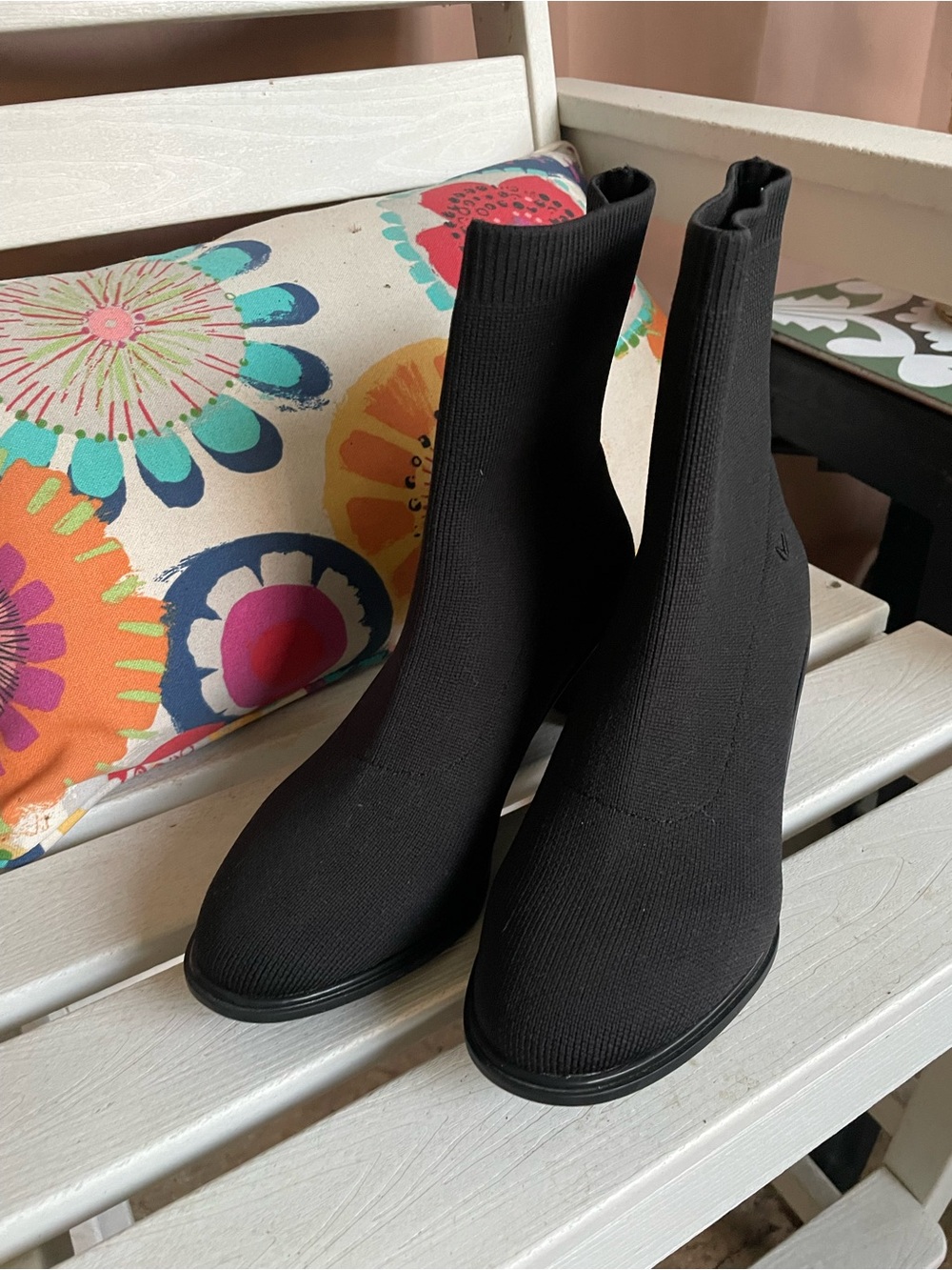 Vivaia Black Stretch Knit Heeled Boots - Women's Ankle Booties